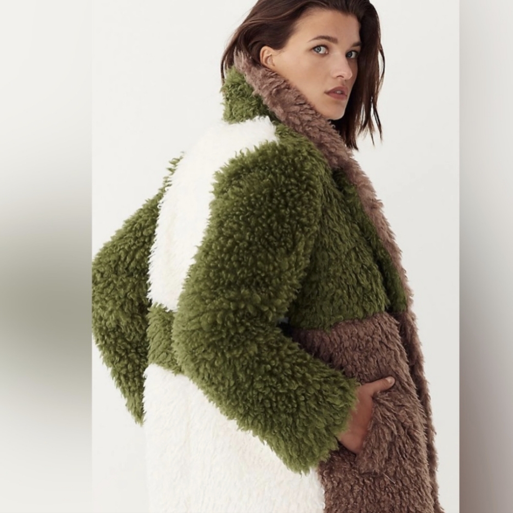 Hutch Colorblock Oversized Teddy Fur Coat - Anthropologie